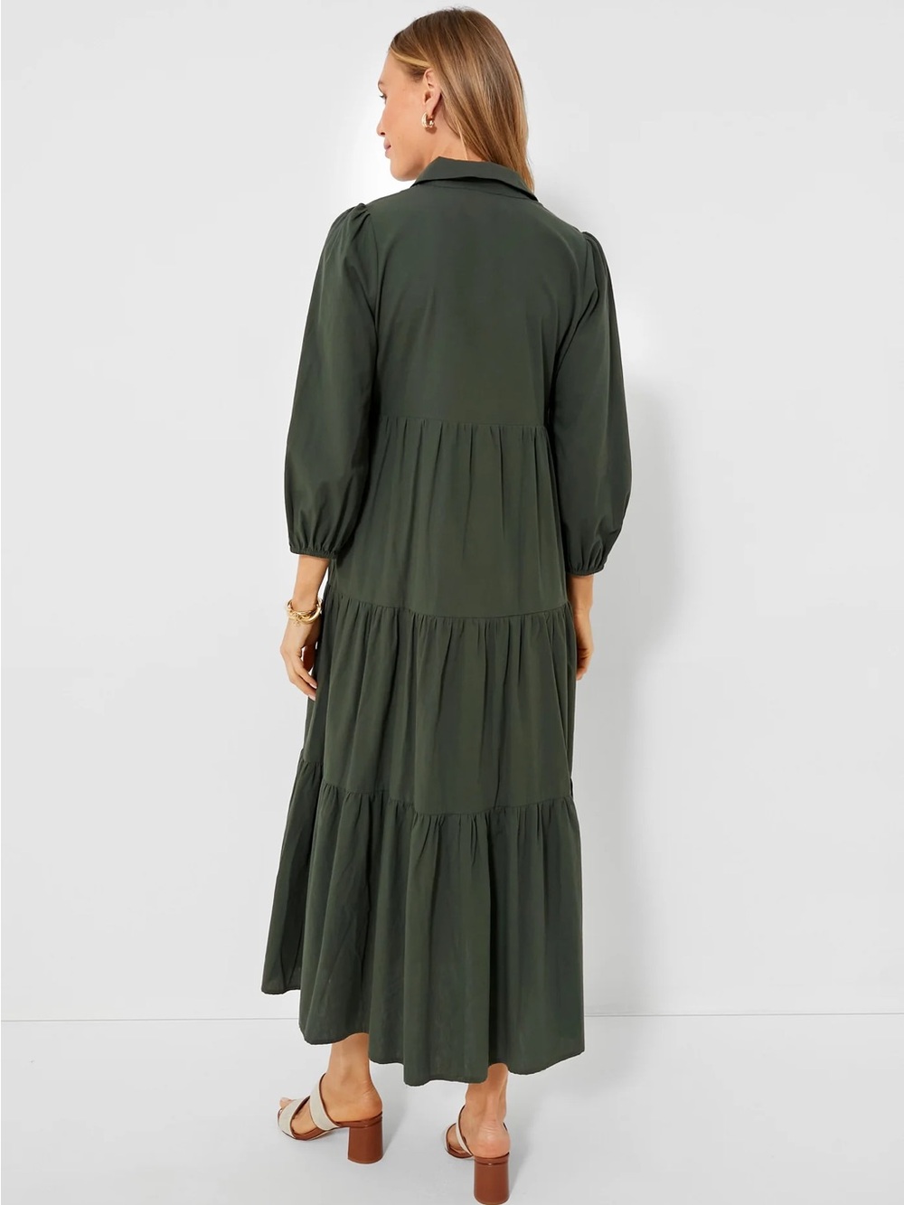 Pomander Place Tiered Midi Shirt Dress in Sedona Sage - Picture 4 of 8